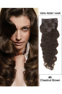 24” 7pcs #6 Chestnut Brown Body Wave 100% Remy Hair Clip in Hair Extensions 24” 7pcs #6 Chestnut Brown Body Wave 100% Remy Hair Clip in Hair Extensions